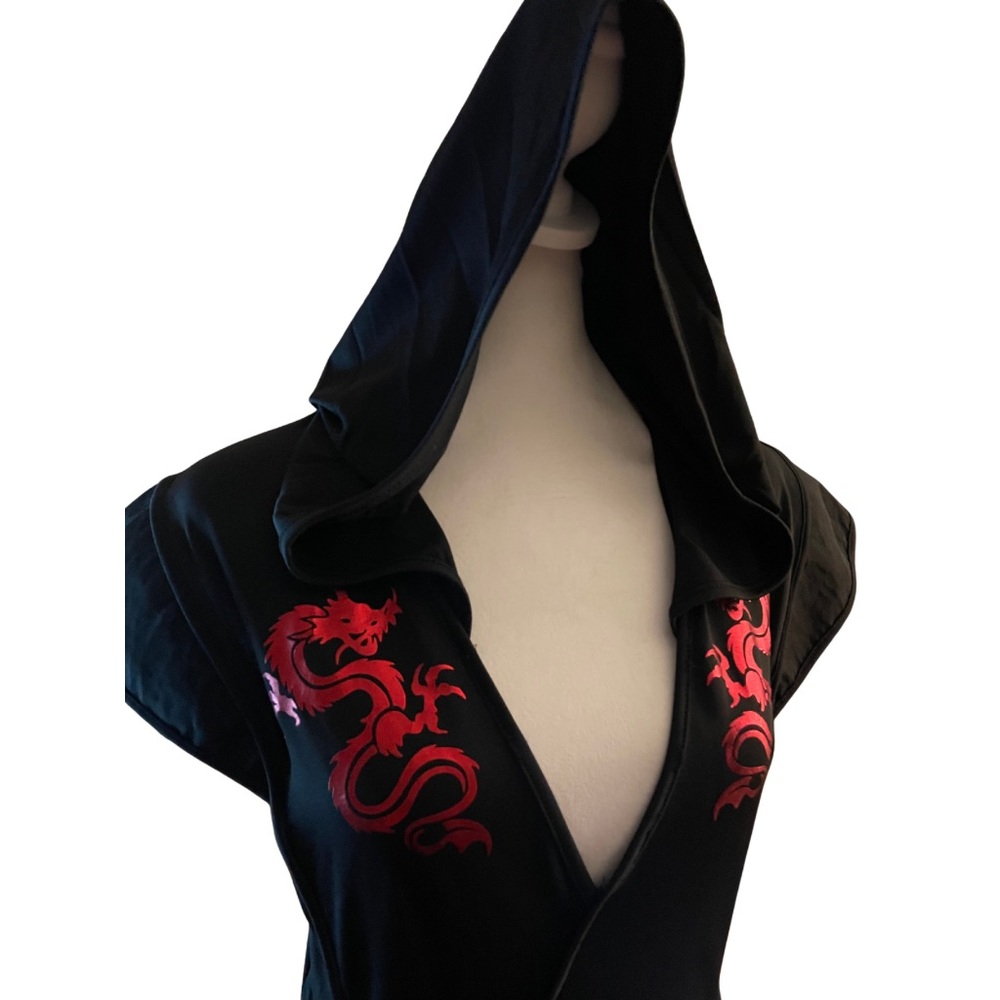 AMSCAN Ninja Dragon Jumpsuit Costume Black & Red Hooded Women’s Medium 6-8 NWOT - Picture 3 of 8